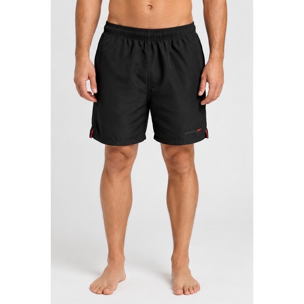 Speedo Mens Swim Trunks Black Red Mesh Lined Board Shorts Sz Medium